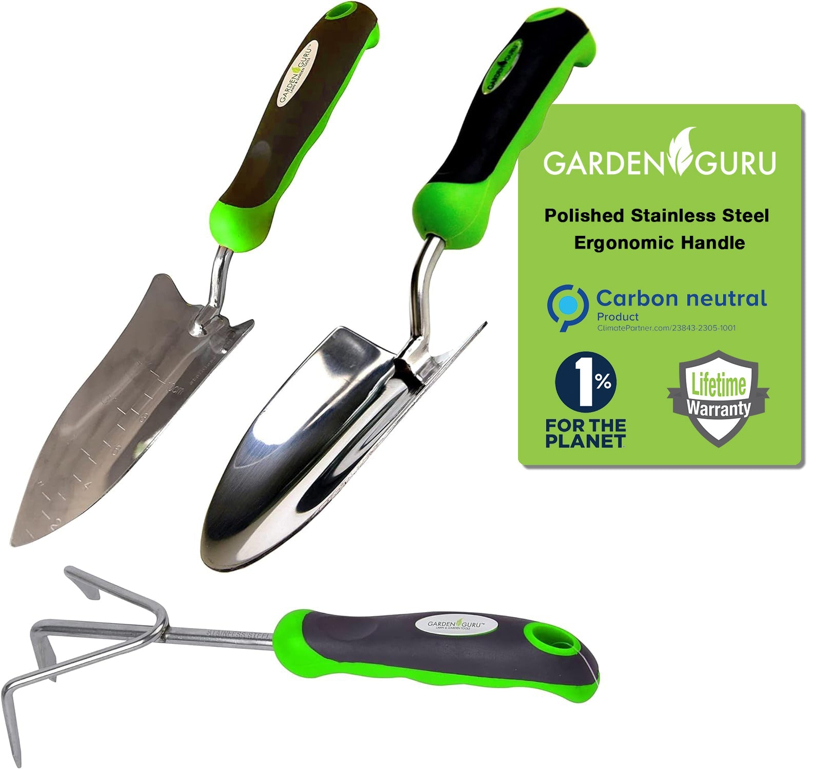 3PC Stainless Steel Gardening Tool Set Trowel Cultivator Transplanter