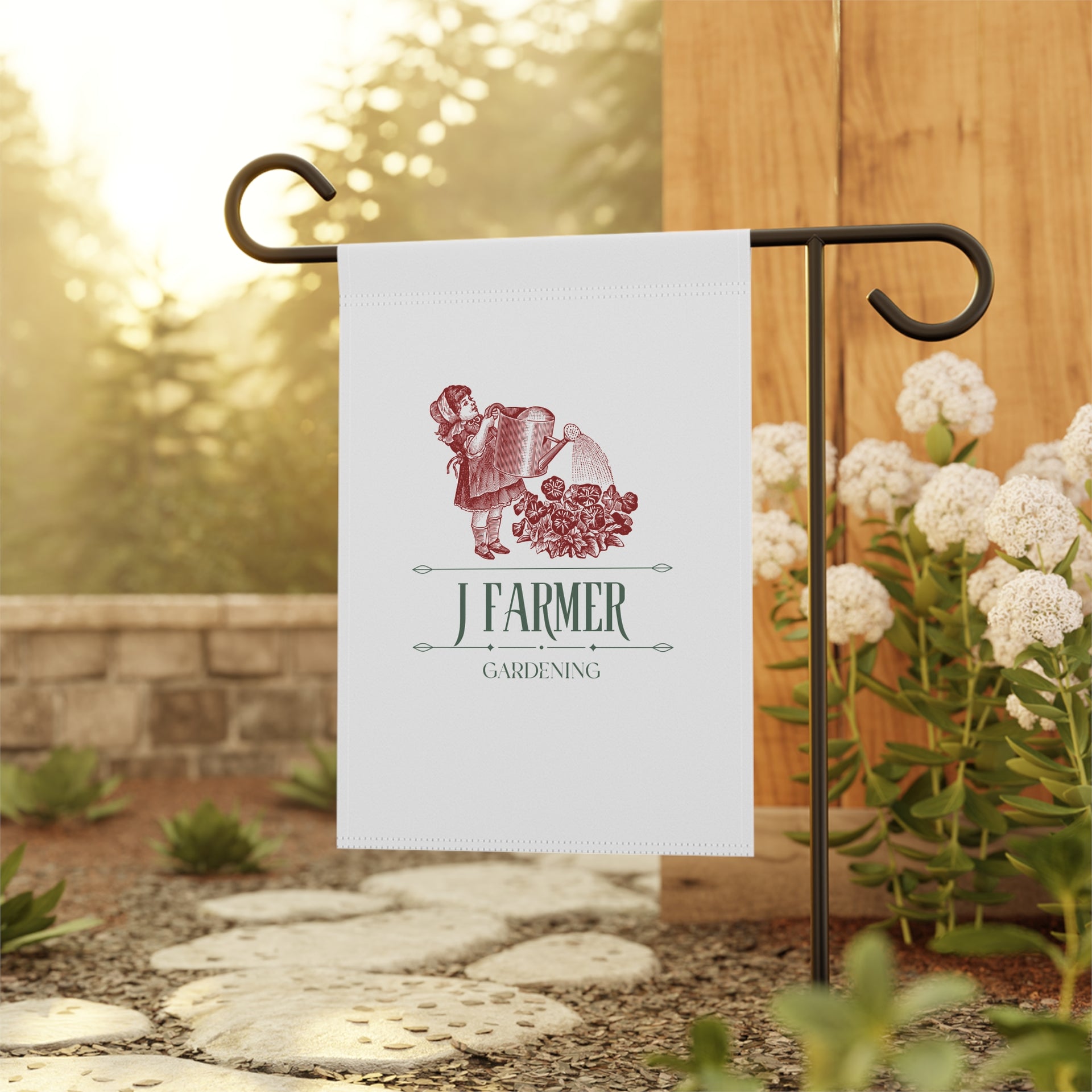 Personalized Garden Flag – Vintage Watering Can ‘J Farmer’ Gardening Yard Banner