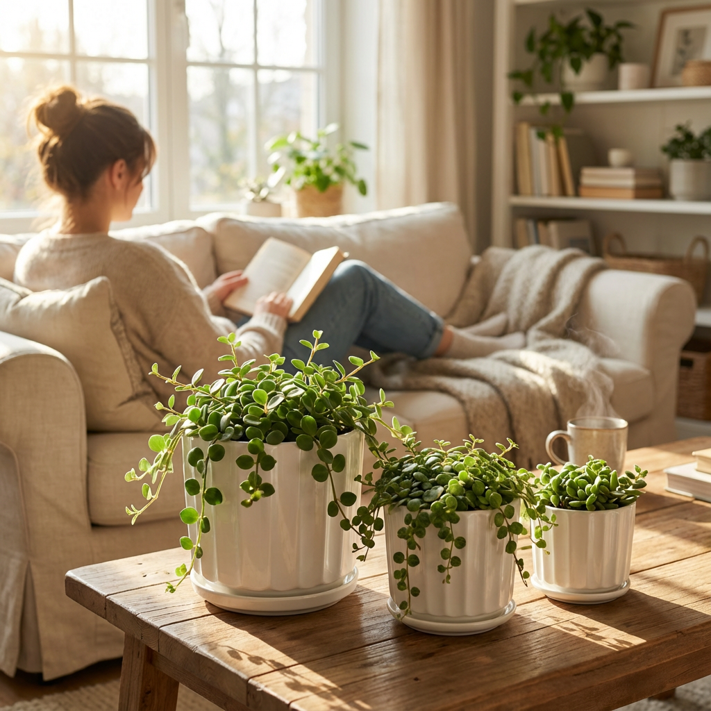 White Ceramic Planter Pot Set Fluted Design with Saucers