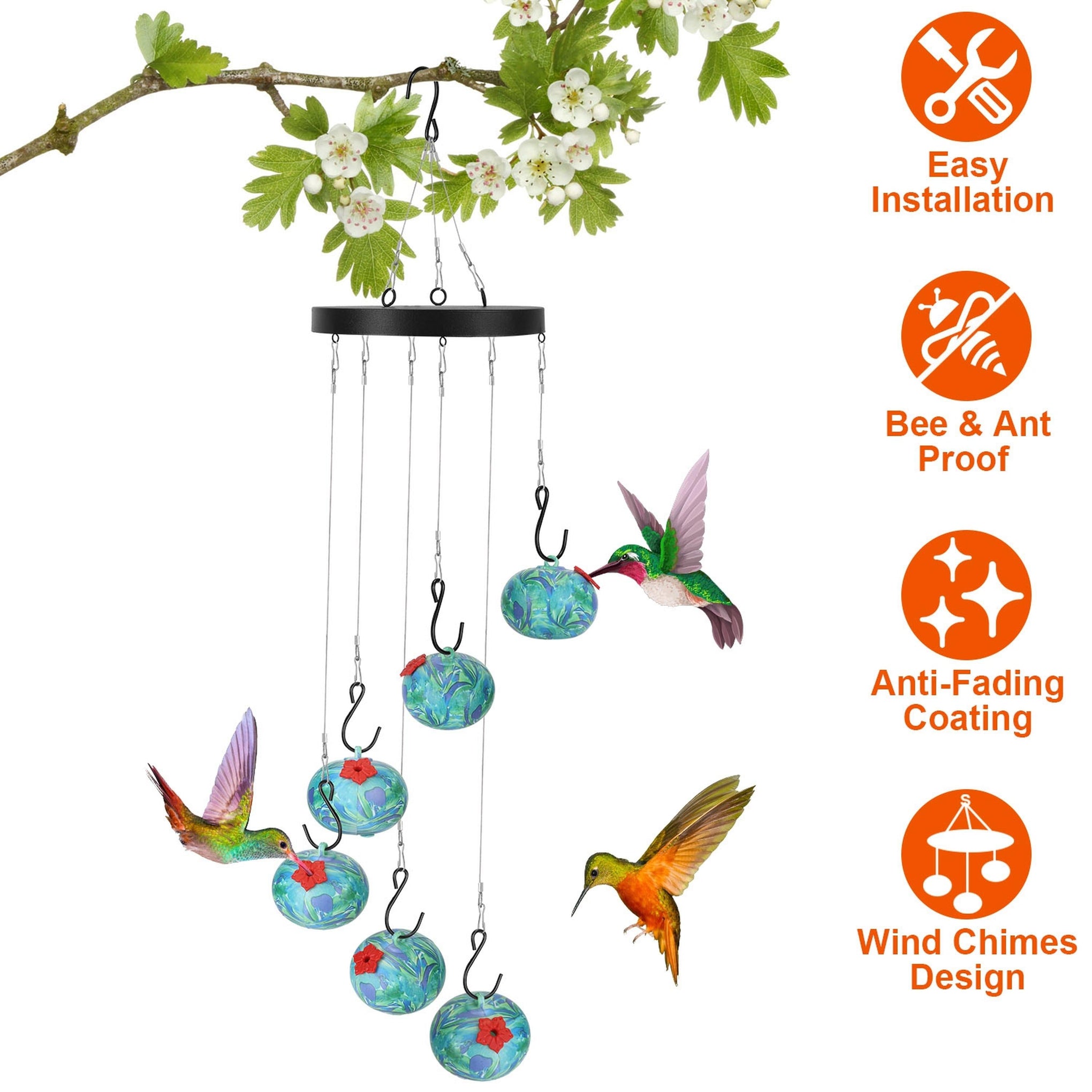 Hummingbird Feeder Wind Chimes Ant Bee Proof Outdoor Hanging Decor