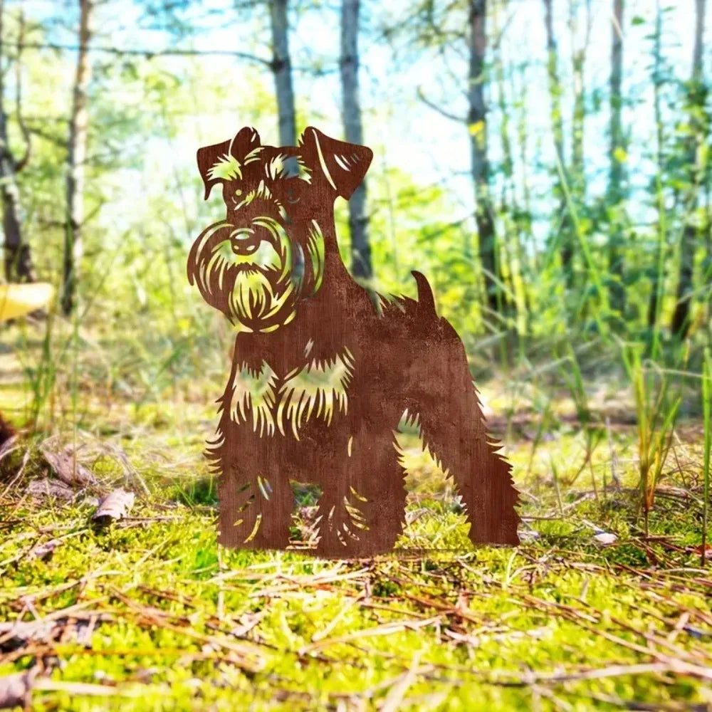 Schnauzer Dog Rusty Metal Garden Stake