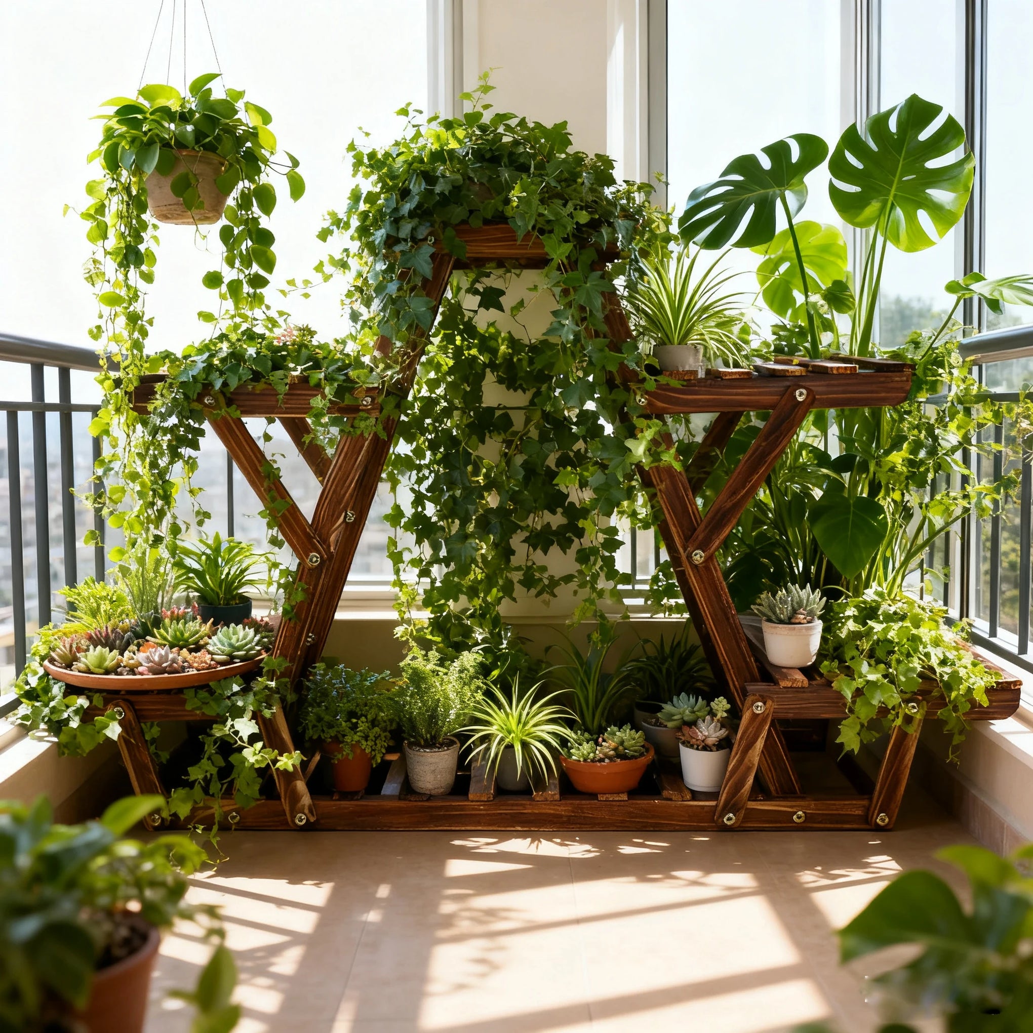 Carbonized Wood 6-Tier Corner Plant Stand