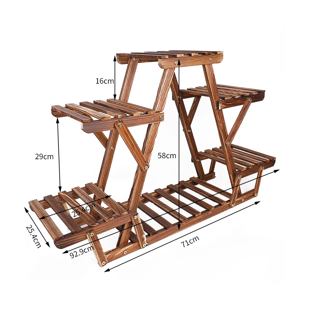 Carbonized Wood 6-Tier Corner Plant Stand