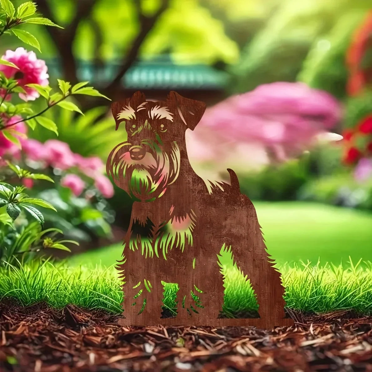 Schnauzer Dog Rusty Metal Garden Stake