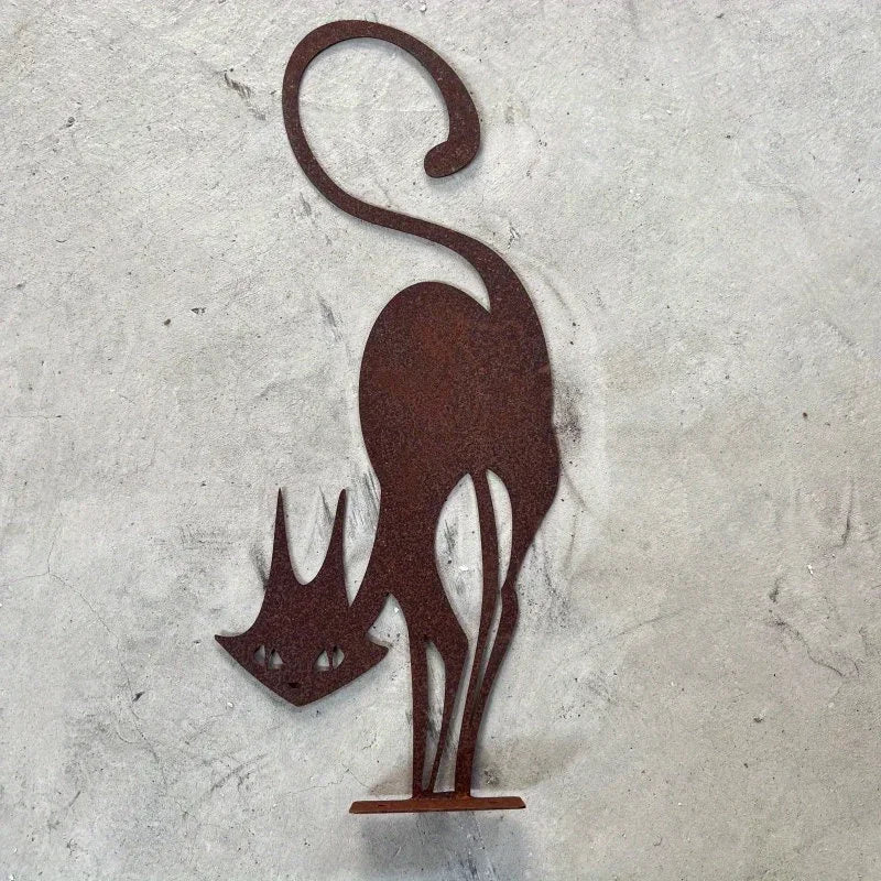 Rusty Wrought Iron Cat Fence Ornament