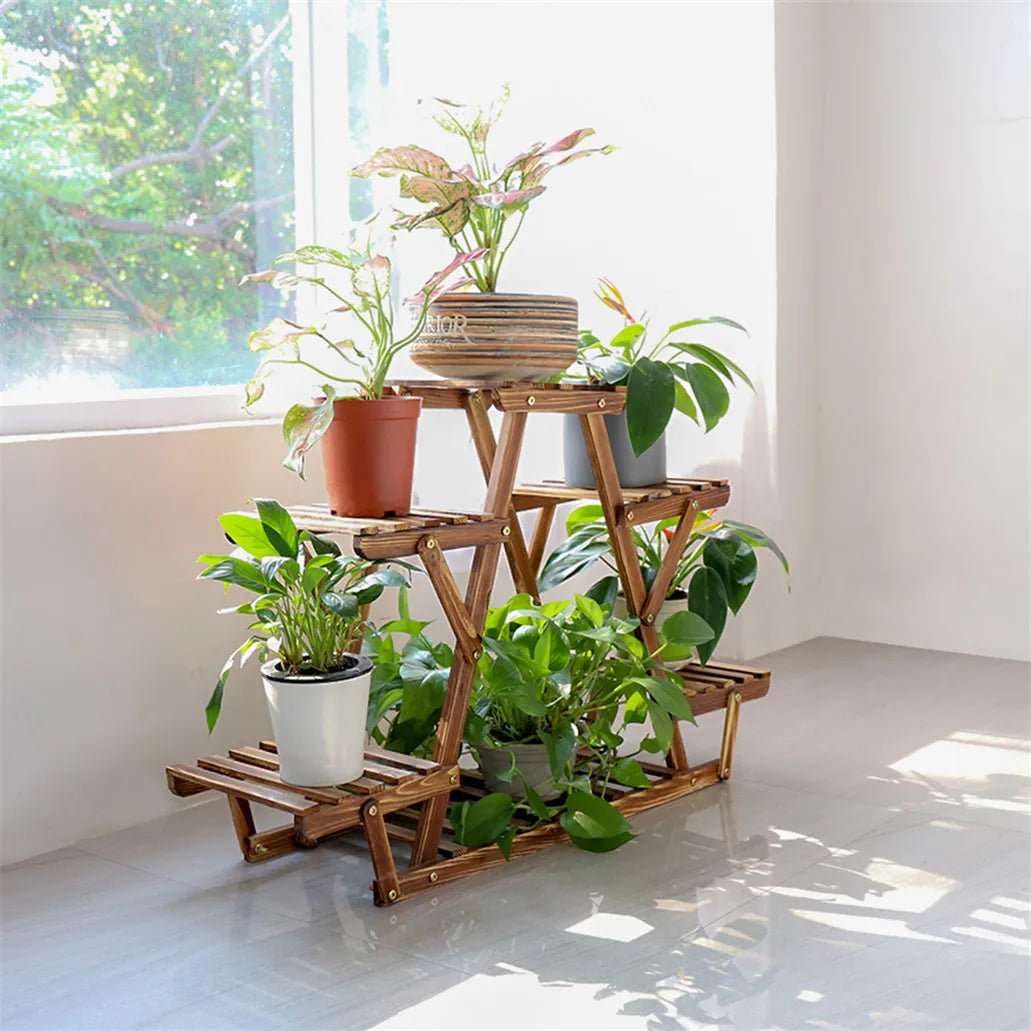 Carbonized Wood 6-Tier Corner Plant Stand