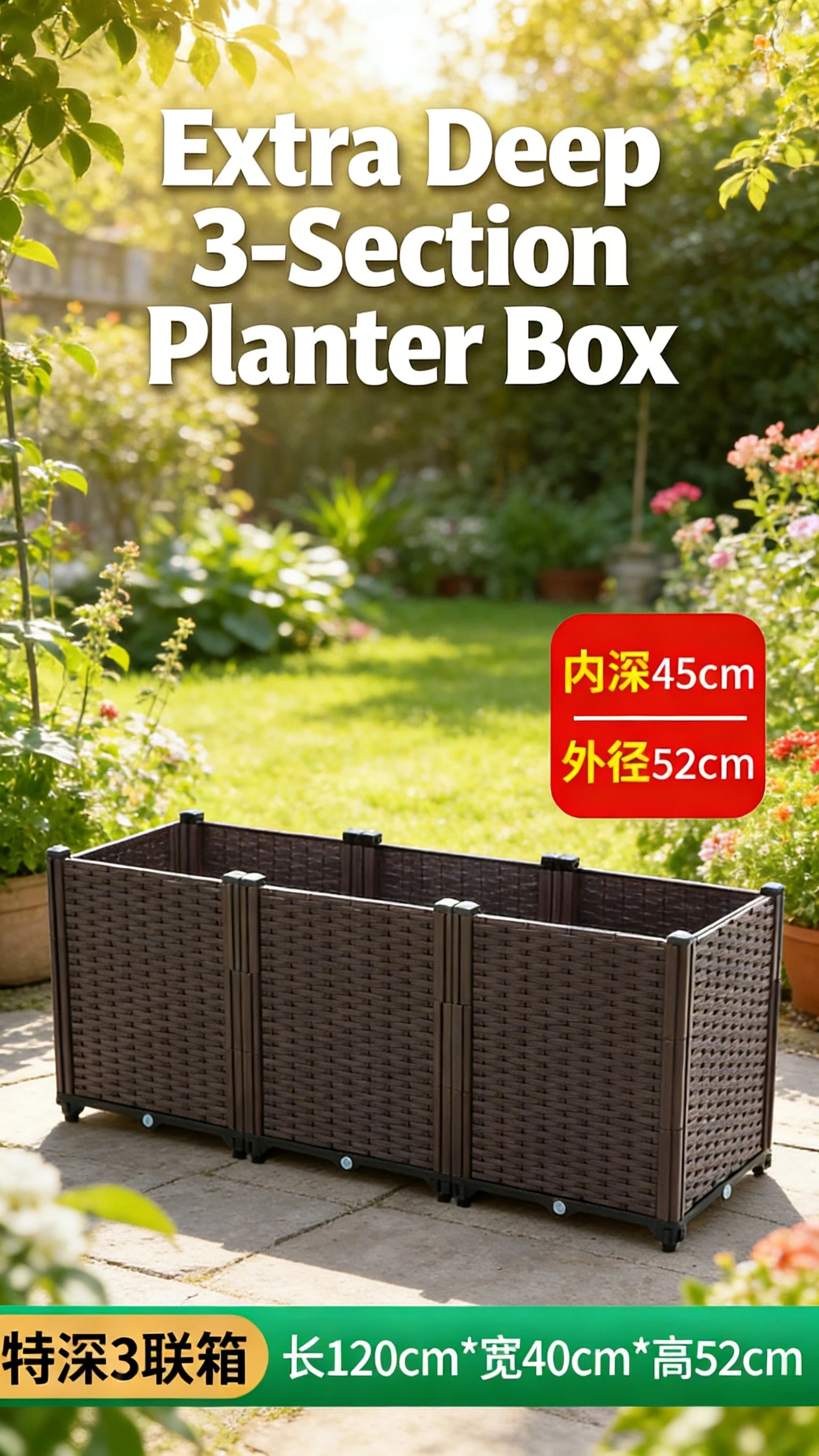 Large 3-Tier Raised Garden Bed 120x40x52cm