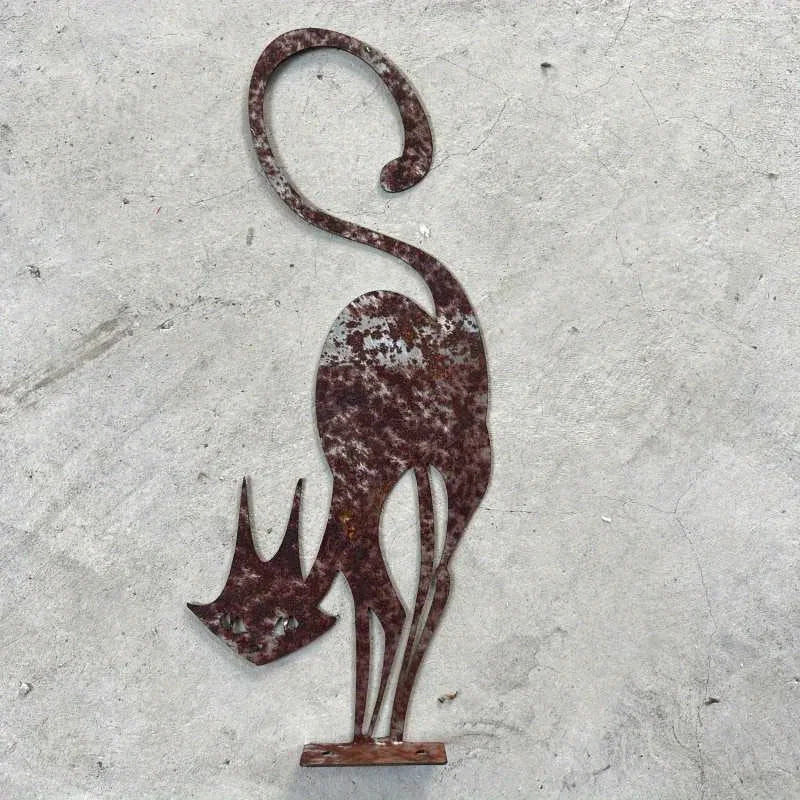 Rusty Wrought Iron Cat Fence Ornament