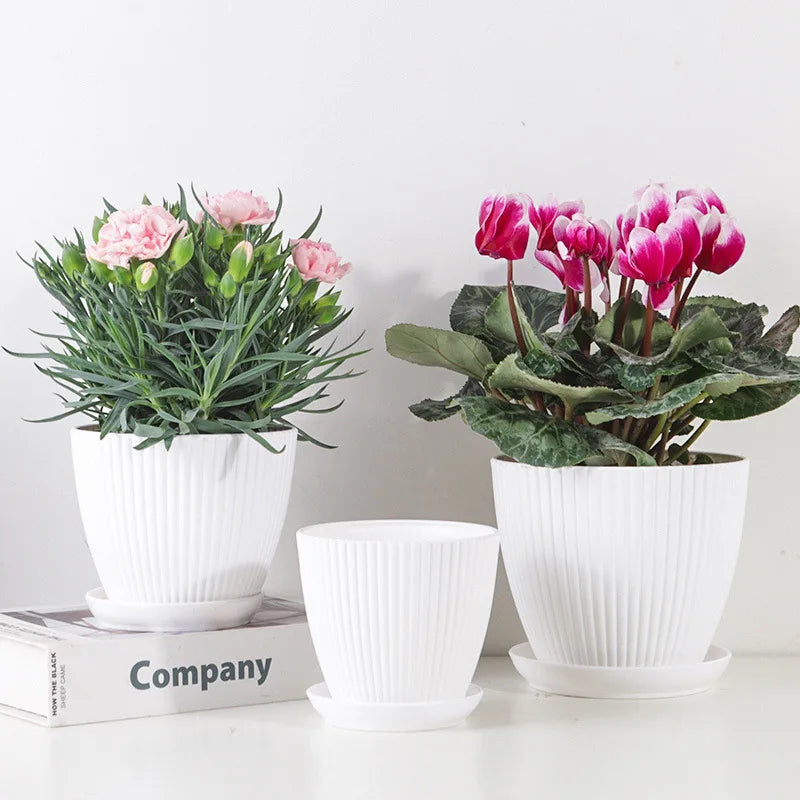 Round Flower Pots with Trays