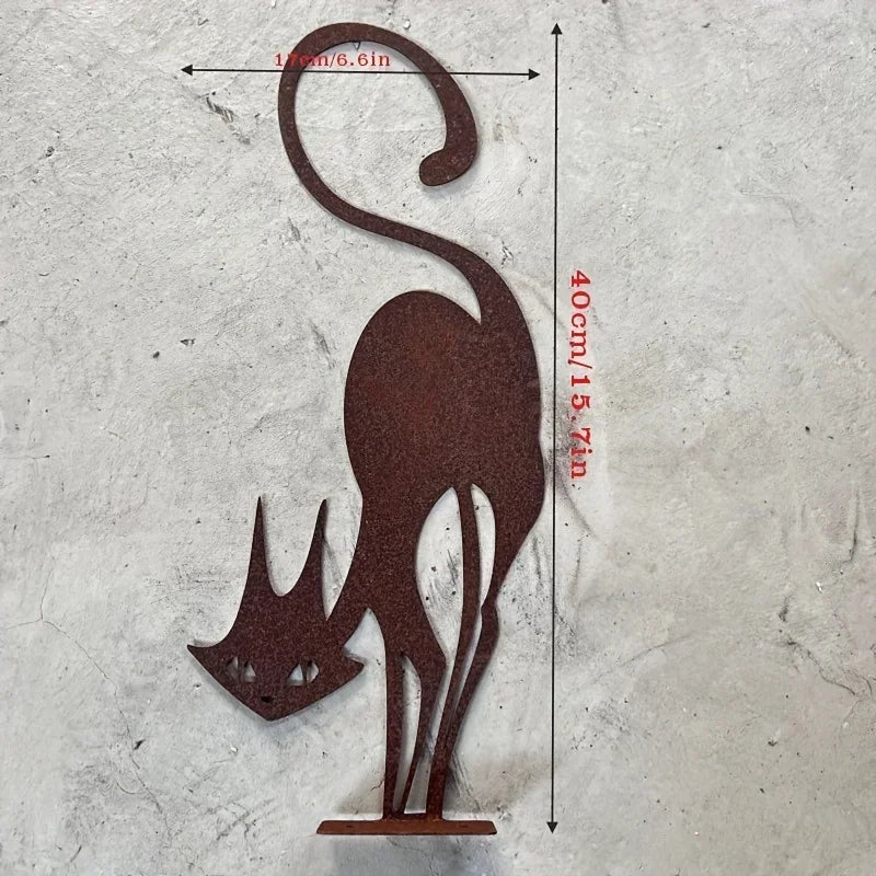 Rusty Wrought Iron Cat Fence Ornament
