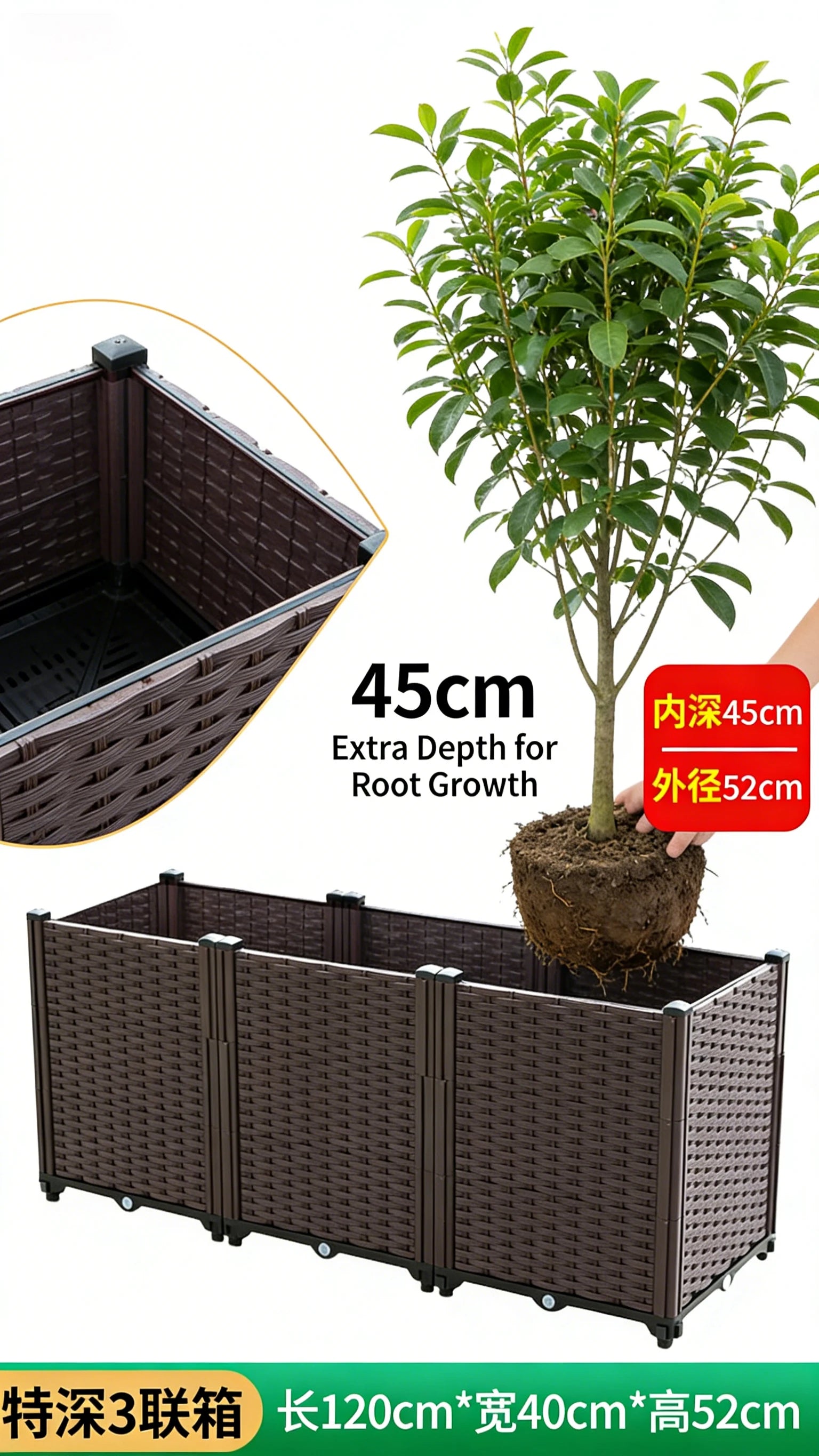 Large 3-Tier Raised Garden Bed 120x40x52cm