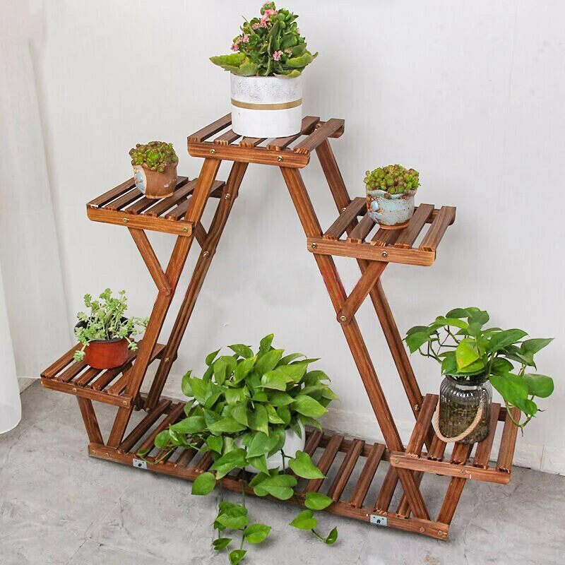 Carbonized Wood 6-Tier Corner Plant Stand