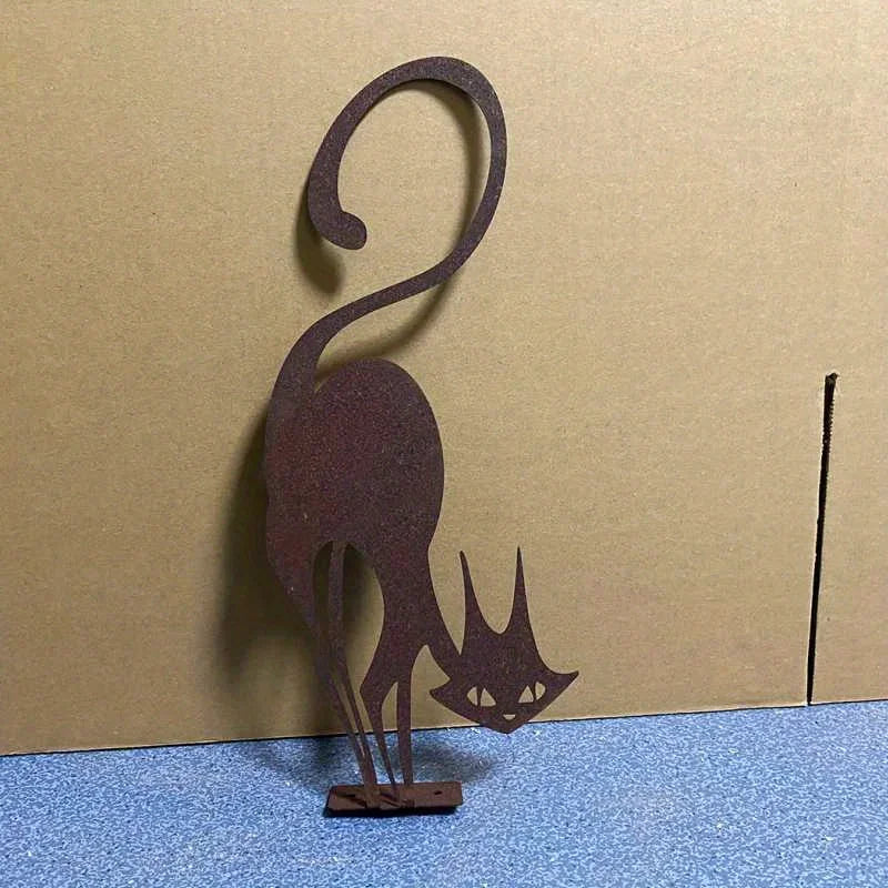 Rusty Wrought Iron Cat Fence Ornament