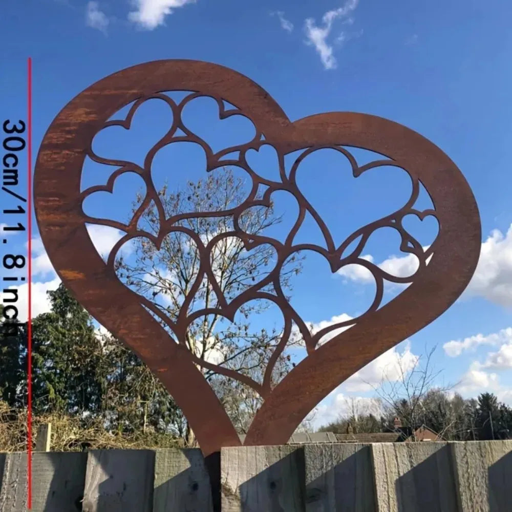 Rustic Metal Heart Garden Stake
