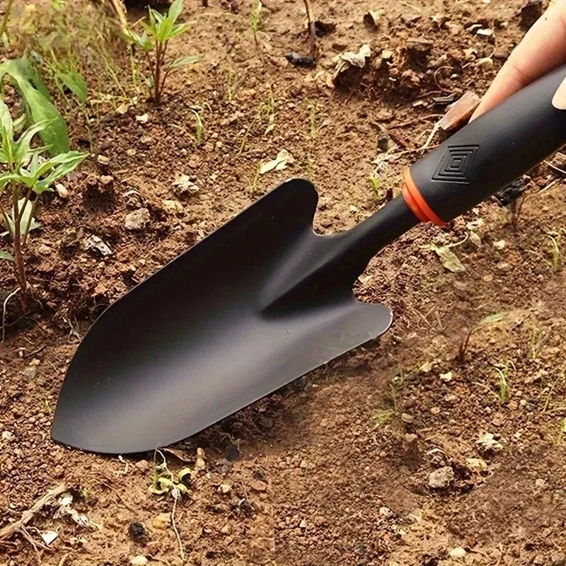 Metal Garden Trowel with Ergonomic Black Handle and Orange Trim