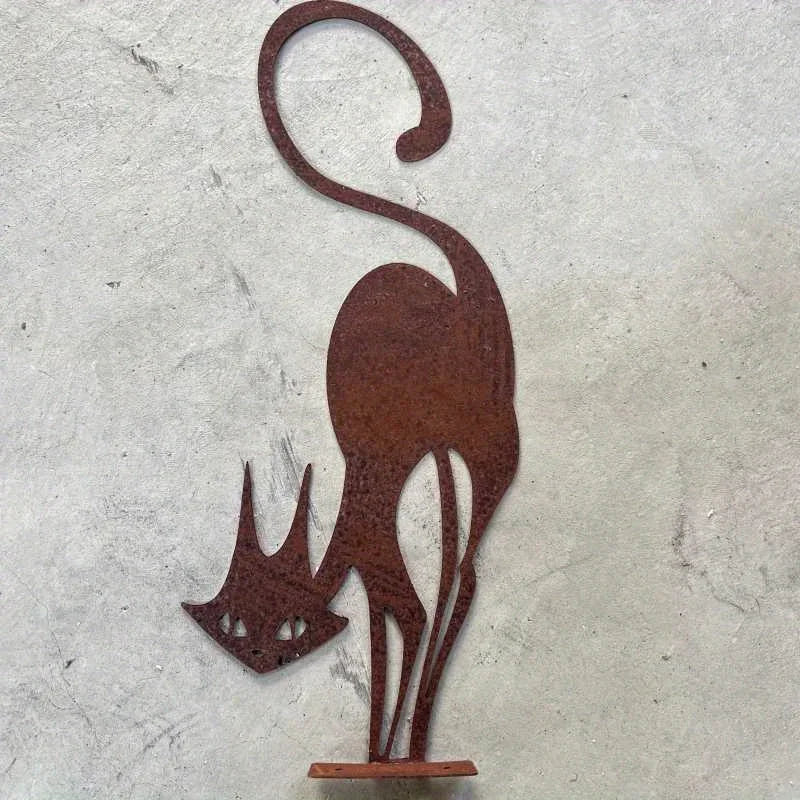 Rusty Wrought Iron Cat Fence Ornament
