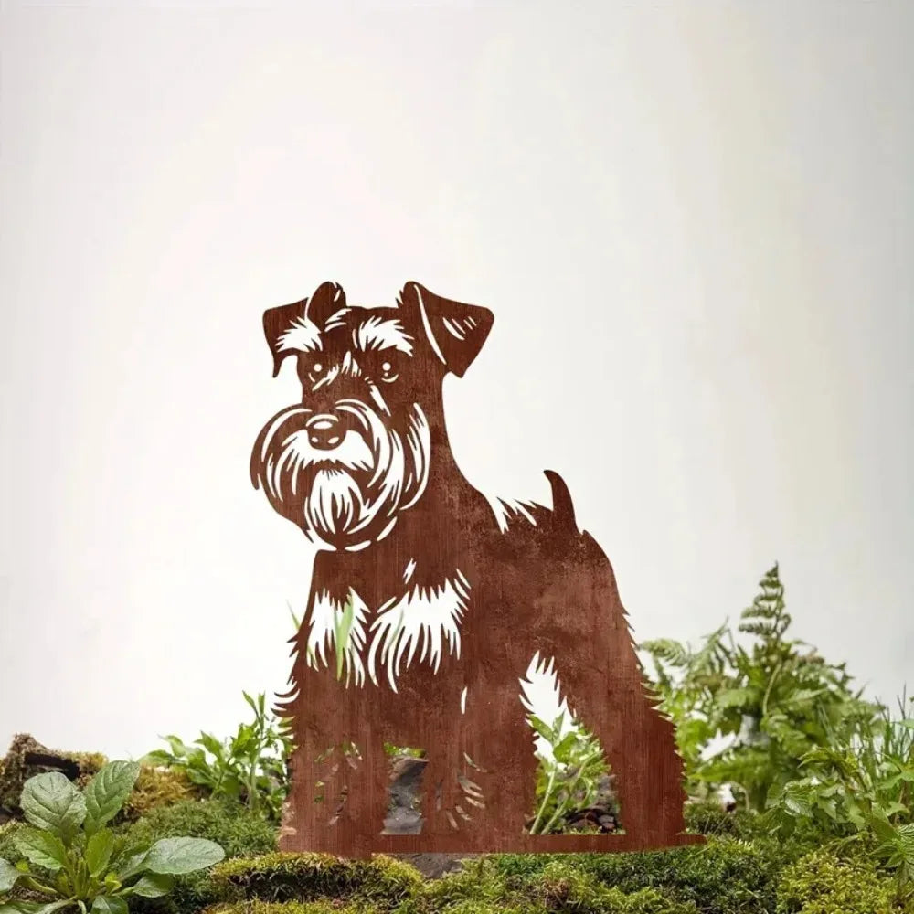 Schnauzer Dog Rusty Metal Garden Stake