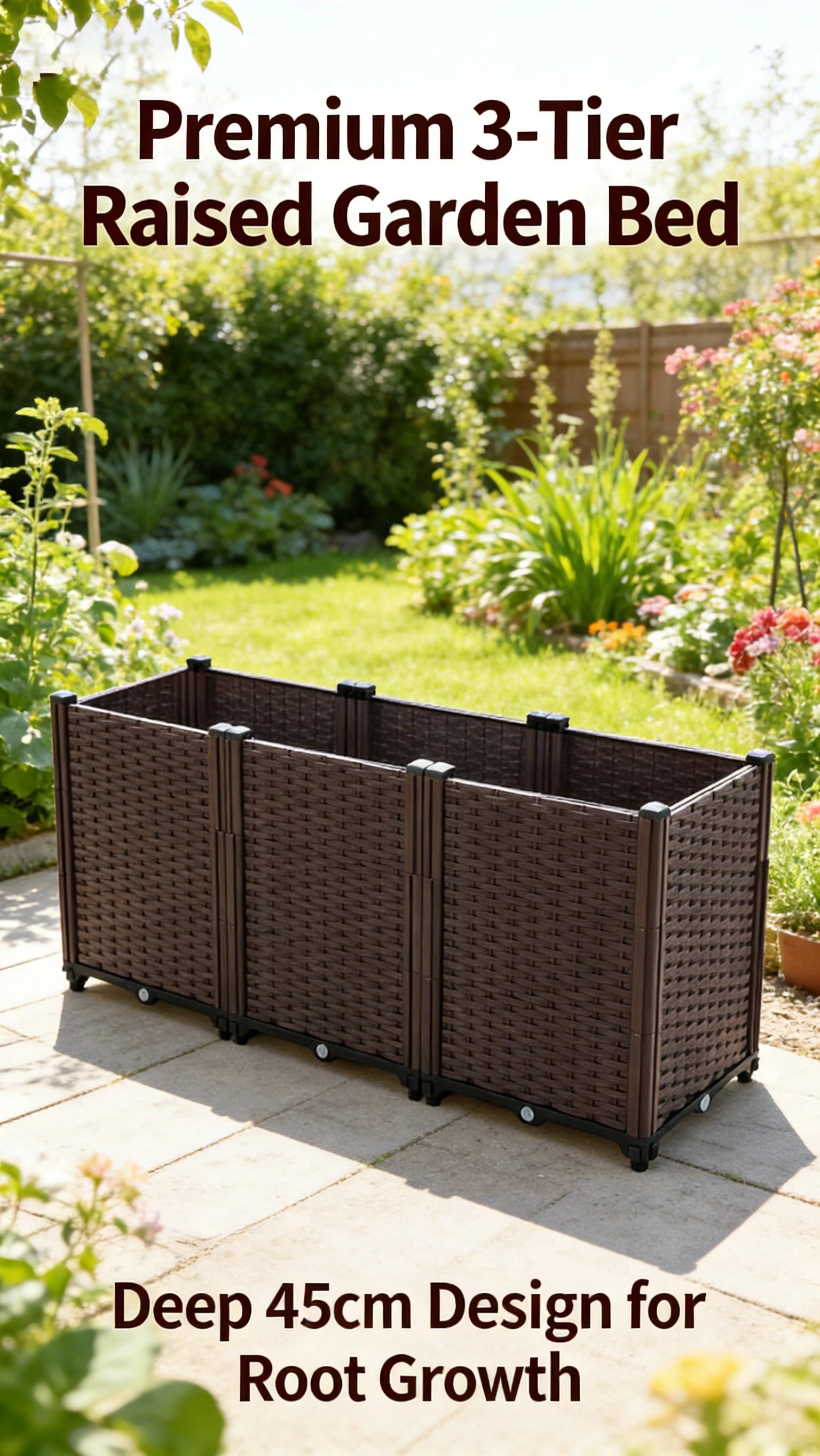 Large 3-Tier Raised Garden Bed 120x40x52cm