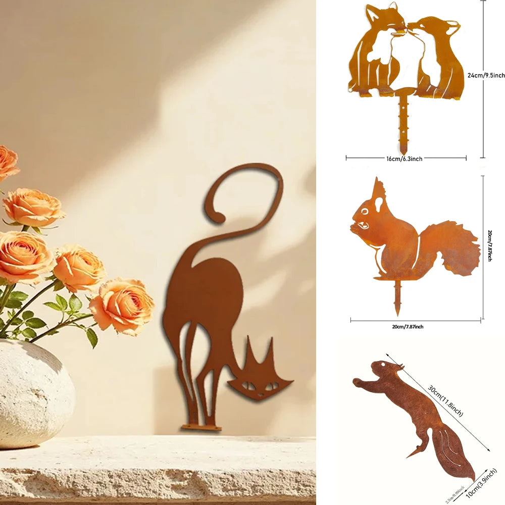 Rusty Wrought Iron Cat Fence Ornament