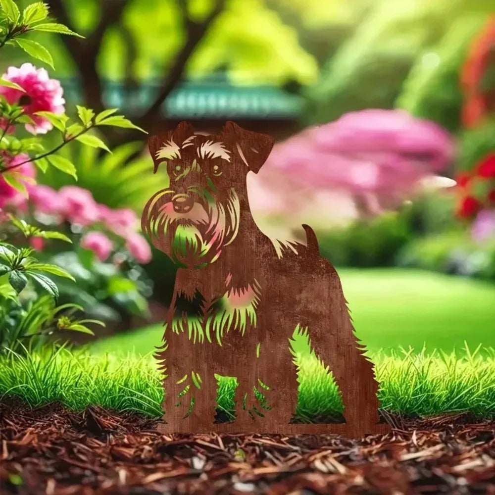 Schnauzer Dog Rusty Metal Garden Stake