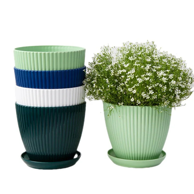 Round Flower Pots with Trays