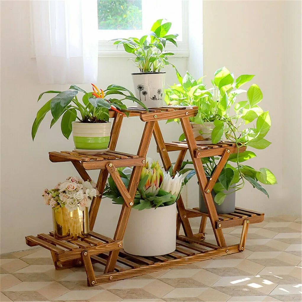 Carbonized Wood 6-Tier Corner Plant Stand