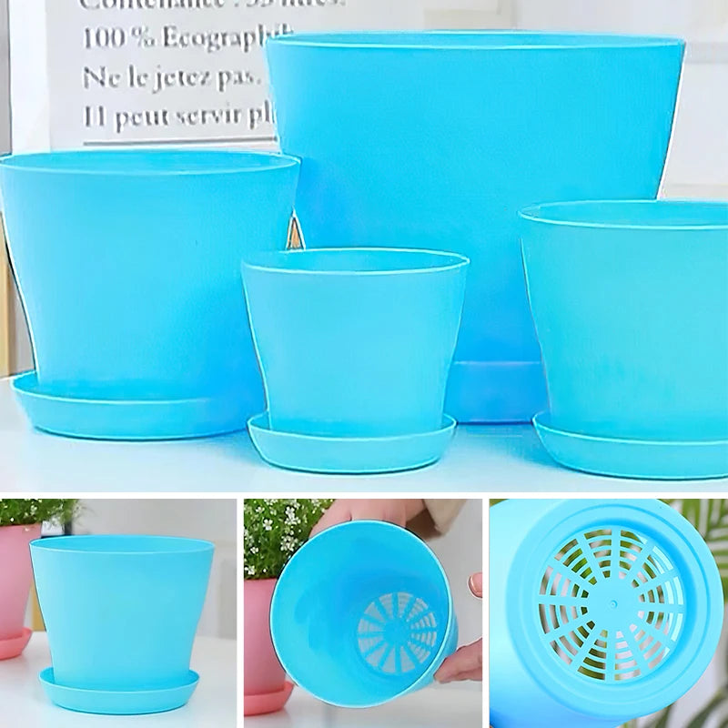 Plastic Flower Pots with Trays