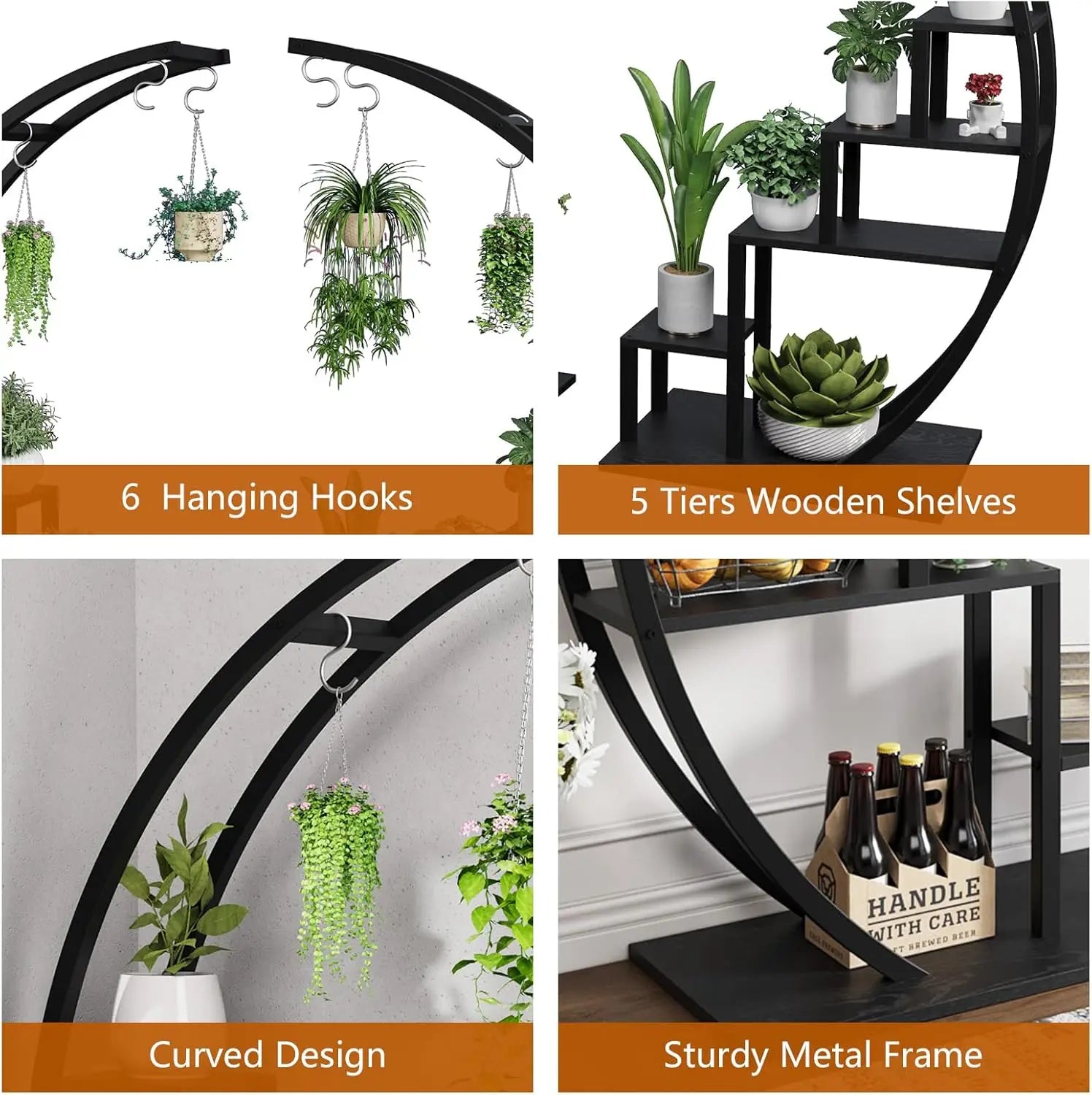 2Pcs 5-Tier Metal Plant Stand