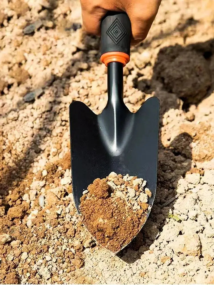 Metal Garden Trowel with Ergonomic Black Handle and Orange Trim
