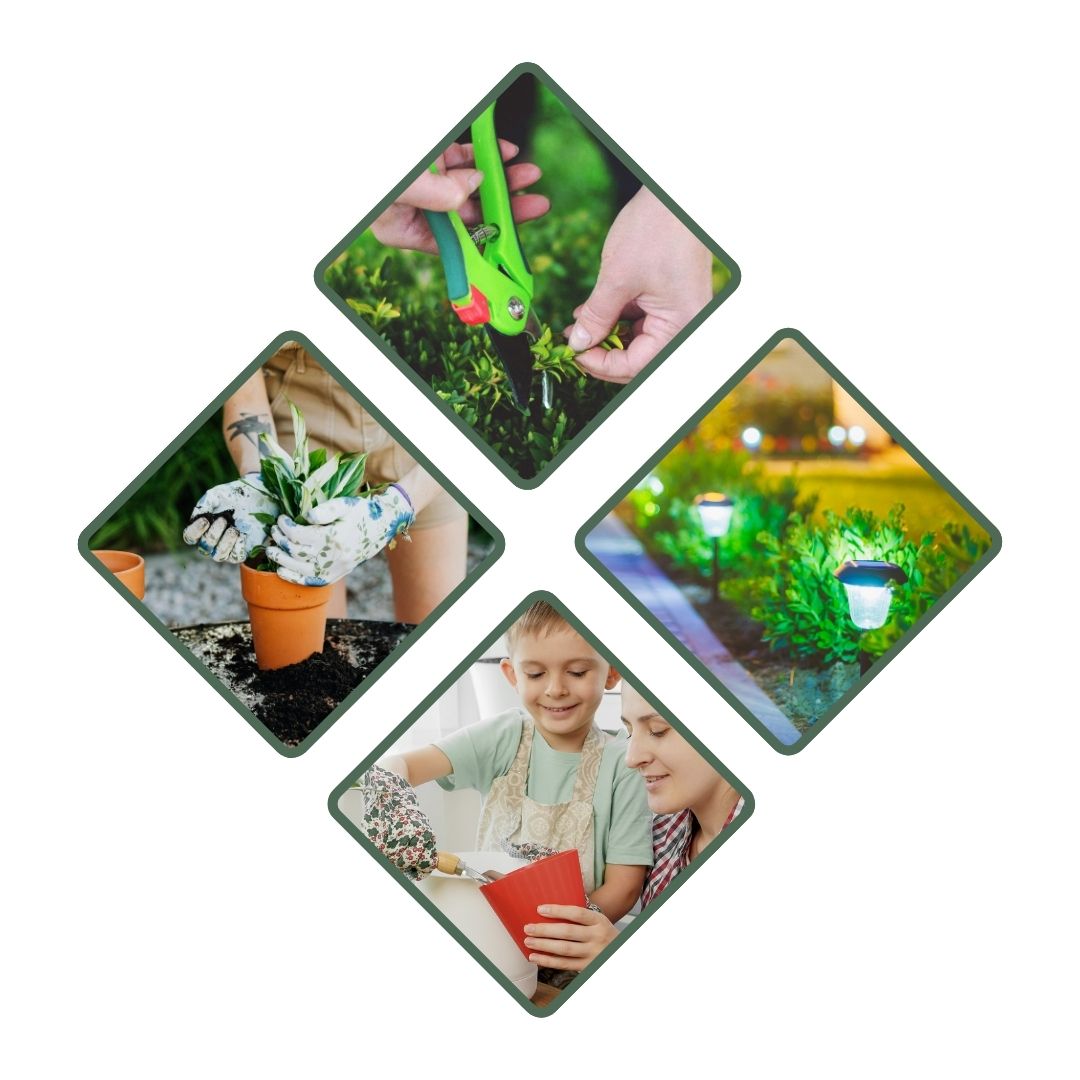 gardening activities collage set